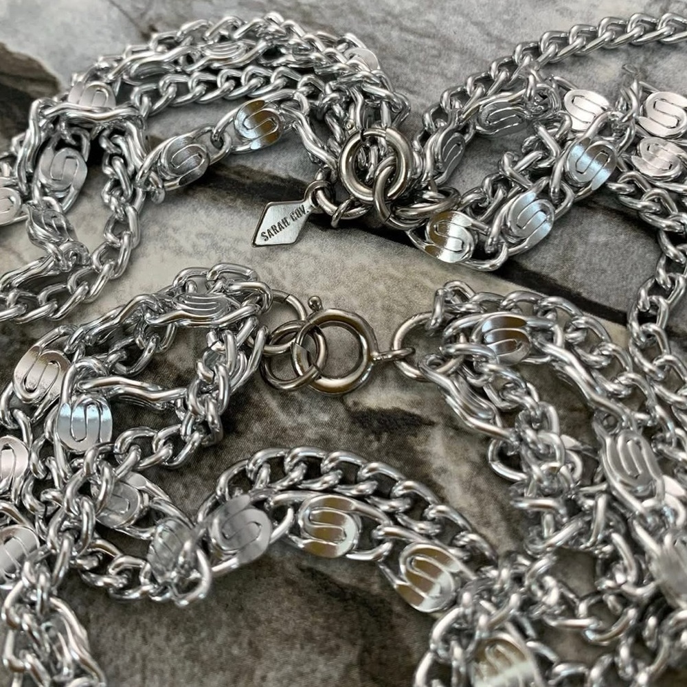 Vintage Signed Sarah Coventry 4 Strand Layer Chain Silver Necklace Bracelet Set - Picture 4 of 4